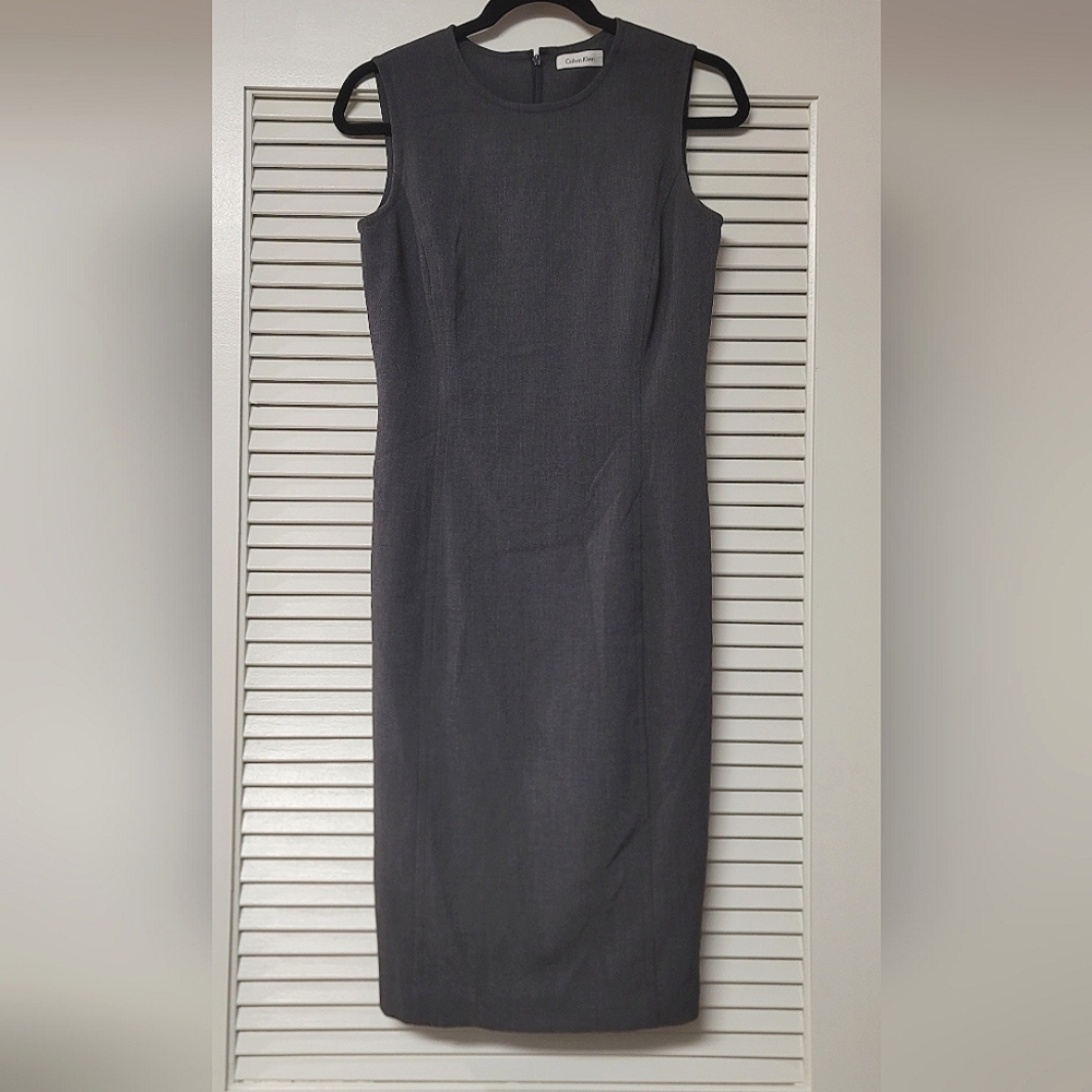 Calvin Klein - Grey Sleeveless  Business Casual Office Classic Dress
